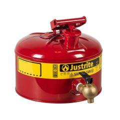 Justrite 2.5 Gallon Steel Safety Can for Laboratories Type 1 Bottom Brass Flow-Control Faucet Red UAE
